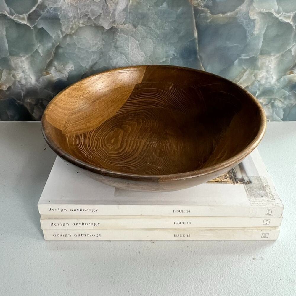 Hand Carved Salad Bowl 10" Wood Dark Mineral Oil Sealed MCM
